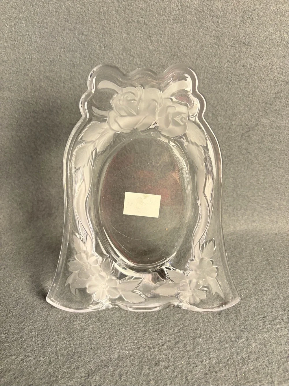 Studio Nova Clear Glass Bell Shape Picture Frame w/ Etched Flowers, Oval Photo